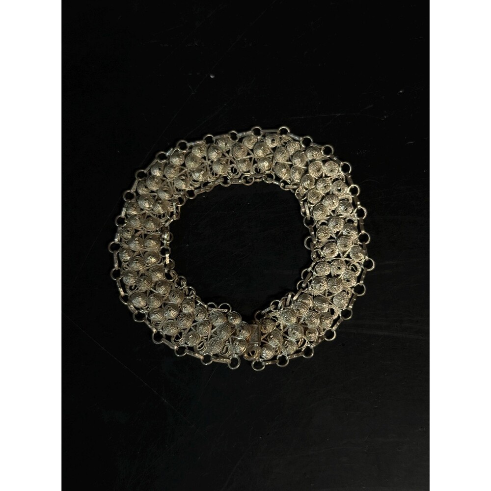 800 Silver Filigree Bracelet Floral Scrollwork Link Bracelet 7"